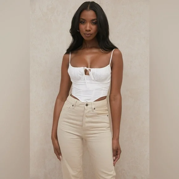 House of CB Flynn White Cropped Poplin Corset Tank sz L - Picture 2 of 9